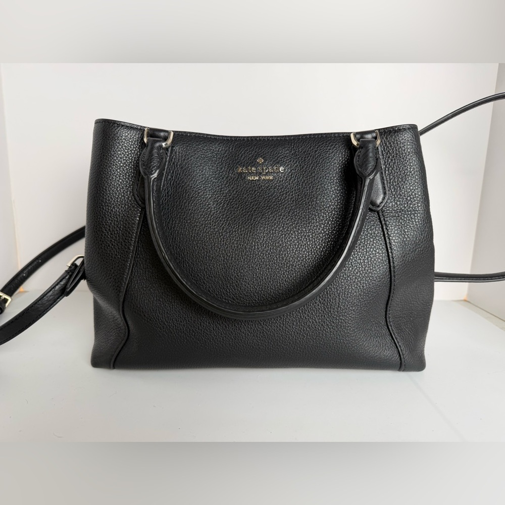 Kate Spade Black Pebbled Leather Satchel Crossbody Purse Adjustable Strap